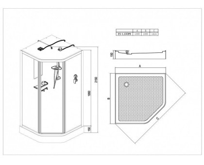 Душевая кабина Esbano ES-L100PR с LED подсветкой