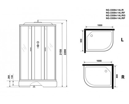 Душевая кабина Niagara NG-33084-14L 100х80 см, с матовыми стеклами, левосторонняя