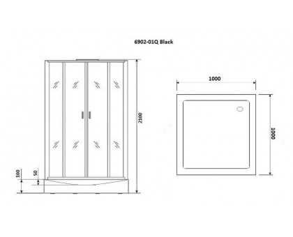 Душевая кабина Niagara Premium NG-6902-01Q BLACK  100х100 см