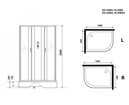 Душевая кабина Niagara NG-33094-14RBK 100х90 см, с матовыми стеклами, правосторонняя