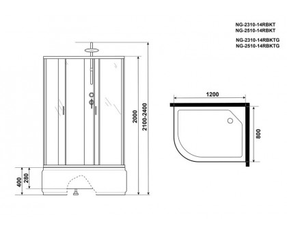 Душевая кабина Niagara NG-2310-14RBKTG 120х80 см, с матовыми стеклами, правосторонняя