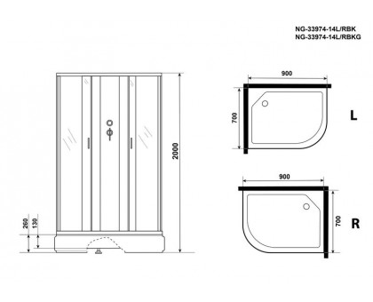 Душевая кабина Niagara NG-33974-14RBK 90х70 см, с матовыми стеклами, правосторонняя