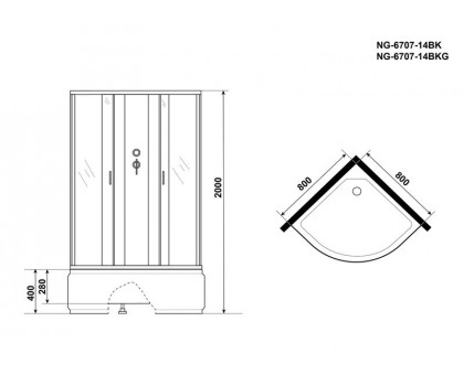 Душевая кабина Niagara NG-6707-14BK 80х80 см, с прозрачными стеклами