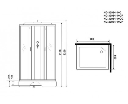 Душевая кабина Niagara NG-33984-14QP 90х80 см, с матовыми стеклами