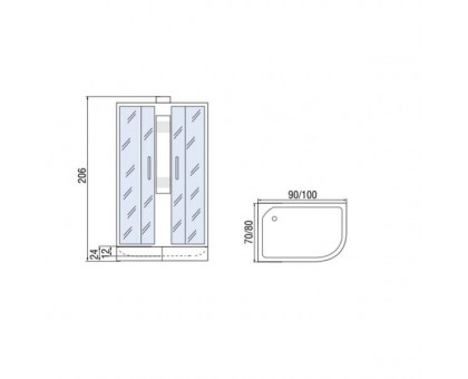 Душевая кабина Мономах 100/70/24 Б/К МЗ R 100х70х206, без крыши, асимметричная