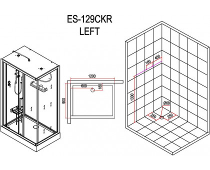 Душевая кабина ESBANO ESG-3129 CKR 120х90