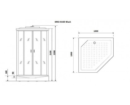 Душевая кабина Niagara Premium NG-6902-01GD BLACK 100х100 см
